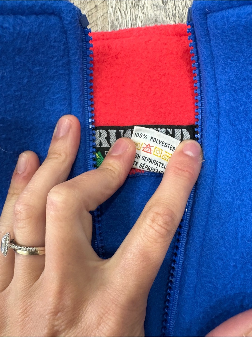 Vintage 90s Rugged Terrain Fleece Pullover Quarter Zip Blue Red L - Picture 8 of 8